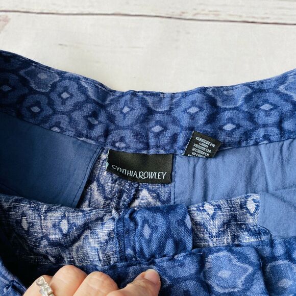 Cynthia Rowley Blue Linen Tribal Print Size 6 Boho Womens Shorts Ikat - Picture 3 of 6